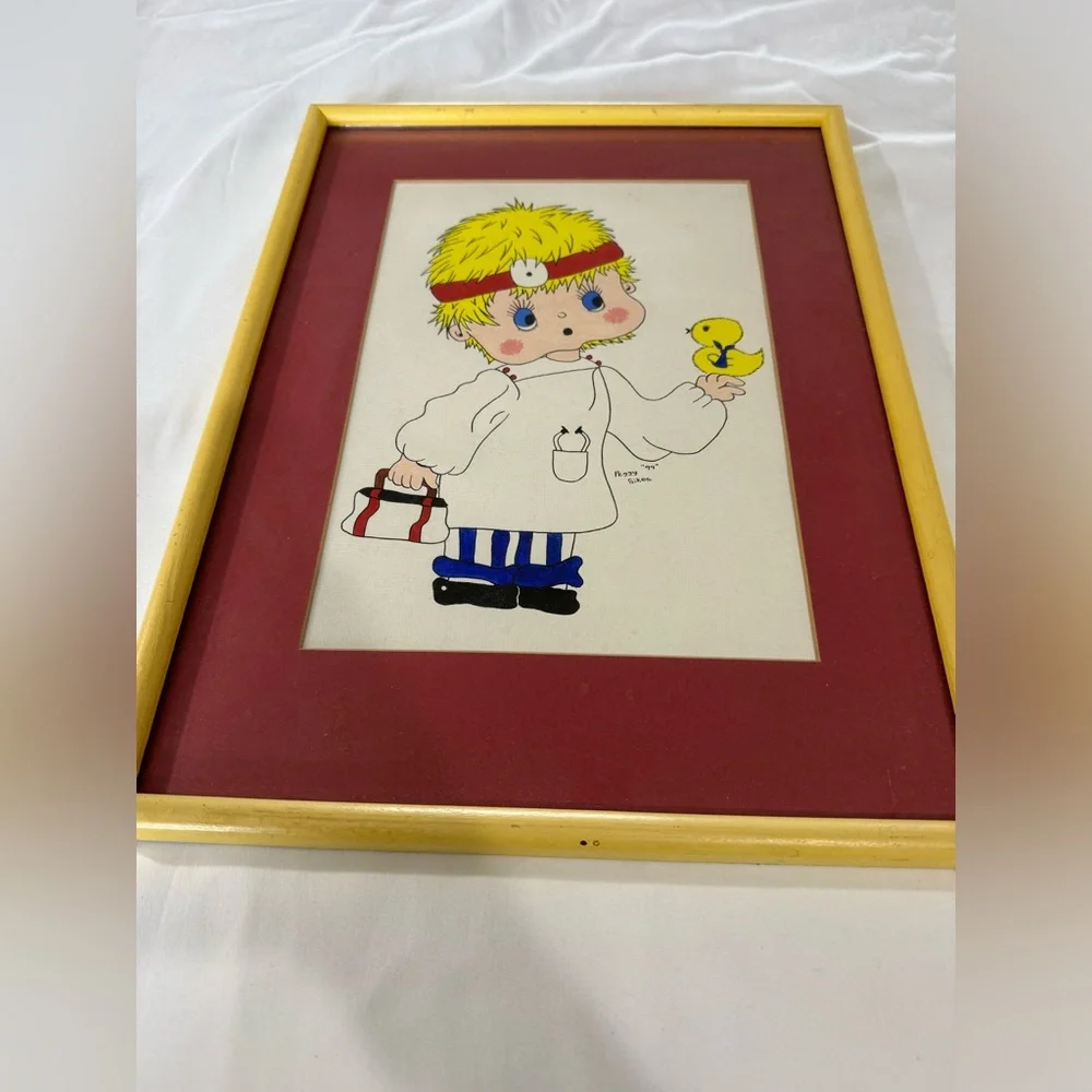 1979 VINTAGE PAINTING ARTWORK. BOY & GIRL KID PLAY DOCTOR& NURSE 16” X 12” CUTE!